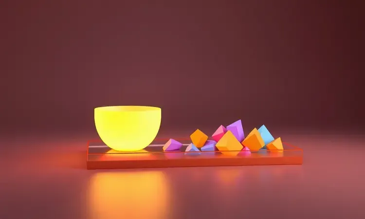 Comparação visual de volumes e capacidades entre diferentes recipientes de cozinha em estilo 3D conceitual.