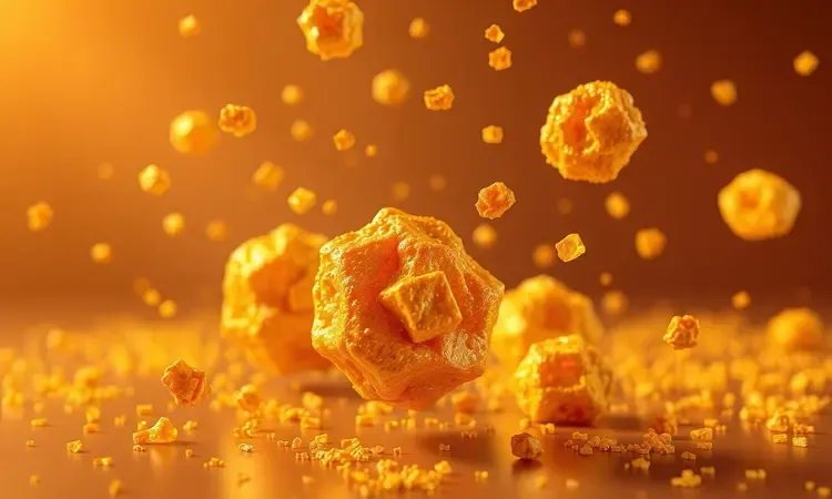 Visualização 3D conceitual de texturas crocantes e douradas simbolizando o preparo perfeito.