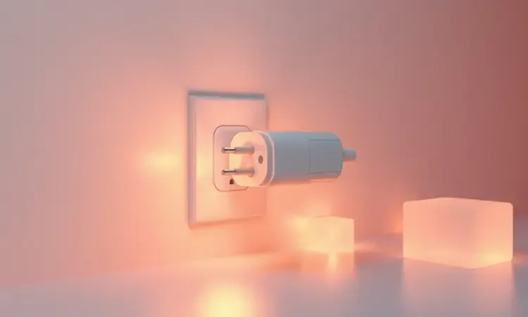 Representação conceitual de segurança elétrica ao desligar um aparelho da tomada para higienização.