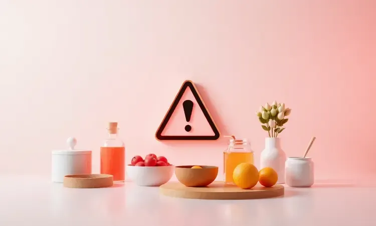 Ilustração conceitual sobre segurança na cozinha com elementos abstratos e luzes de advertência suaves em ambiente moderno.