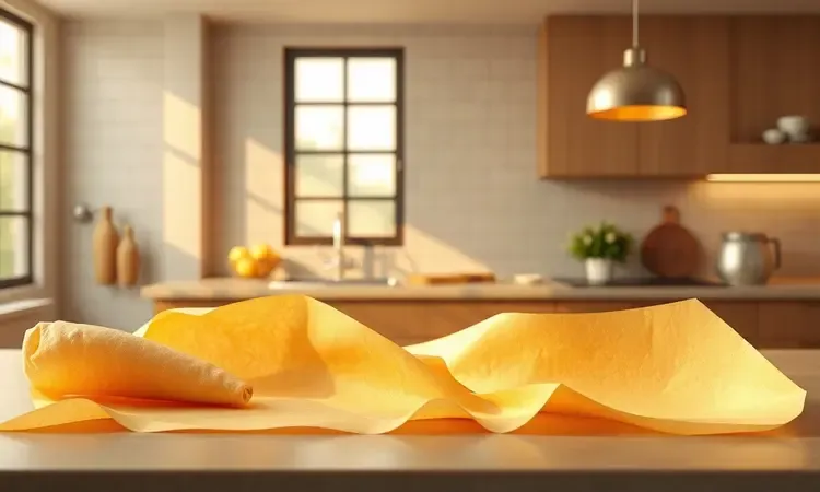 Ilustração 3D conceitual de papel manteiga culinário com iluminação quente e suave.