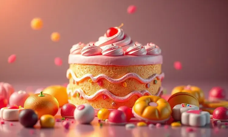 Doce estilizado e brilhante em 3D representando sobremesas preparadas com calor e suavidade.