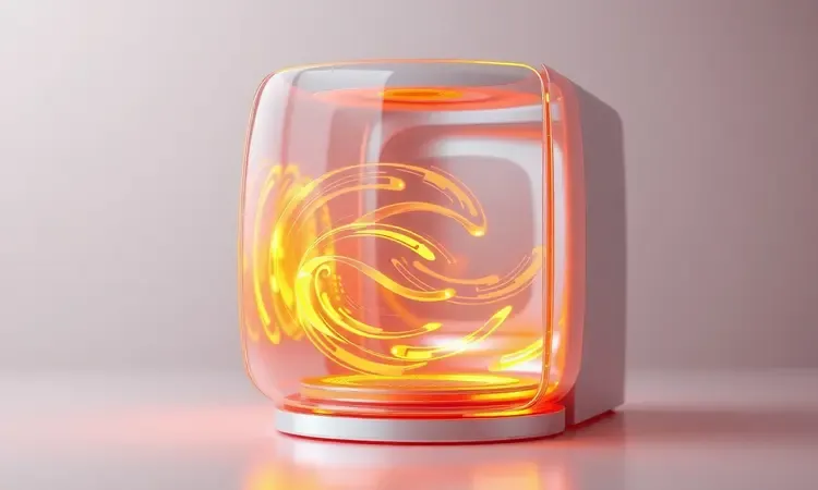 Representação conceitual em 3D da tecnologia de circulação de ar quente e calor uniforme em uma fritadeira elétrica.