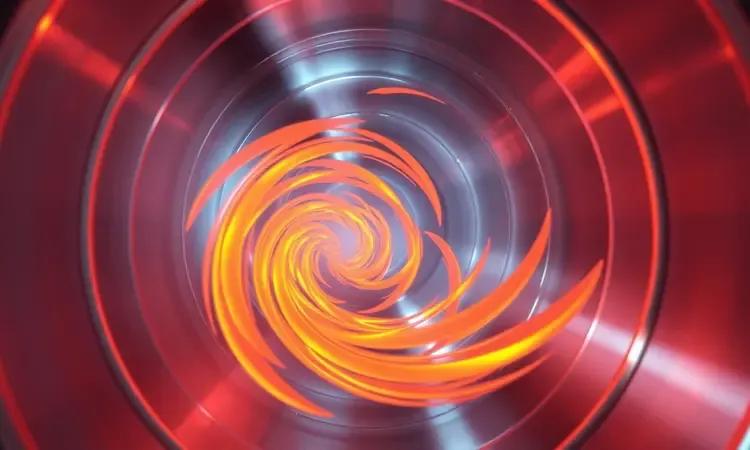 Ilustração 3D conceitual mostrando o fluxo de ar quente circulando de forma veloz dentro de uma fritadeira elétrica.