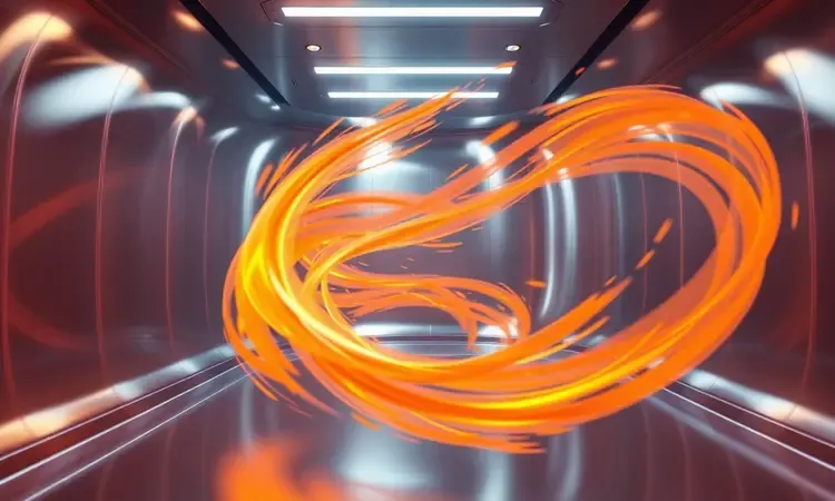 Representação 3D abstrata do fluxo de ar quente e tecnologia de convecção circulando em uma câmara circular moderna.
