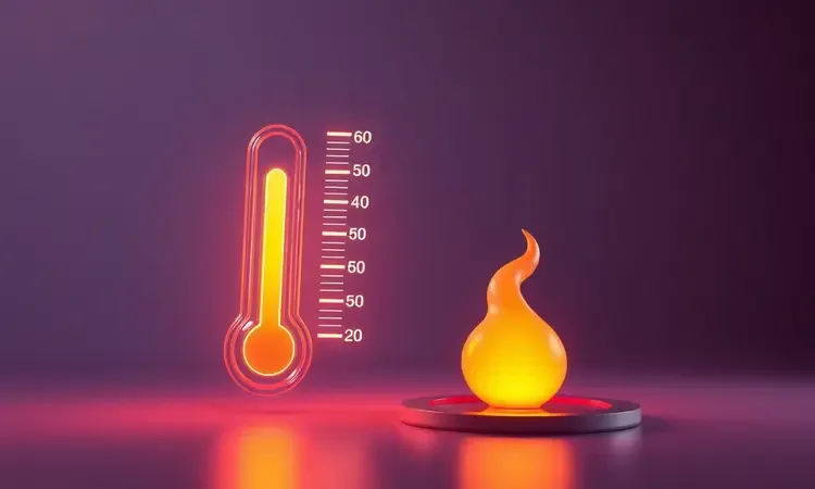 Representação conceitual em 3D de calor e tempo de cozimento com tons de laranja vibrante e luzes quentes.