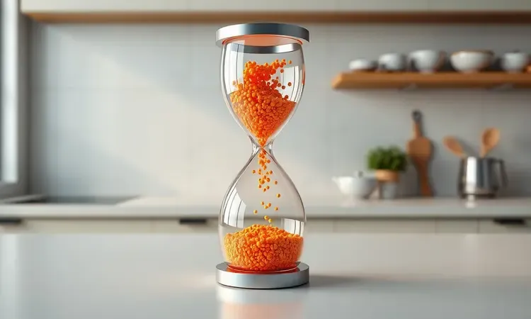 Representação visual estilizada de uma ampulheta simbolizando o tempo de preparo e o calor térmico na cozinha.