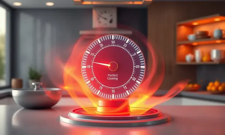 Representação conceitual 3D de um temporizador e calor intenso simbolizando o preparo perfeito da carne.