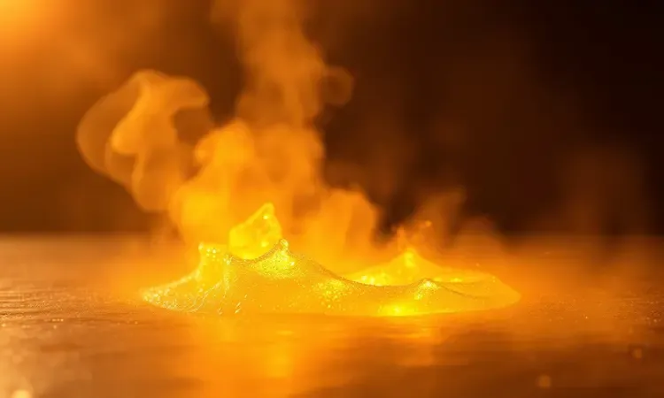 Representação conceitual 3D de um brilho dourado sobre superfície texturizada simbolizando o segredo do empanado perfeito.