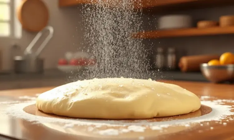 Representação conceitual de massa de pastel recebendo uma leve camada de umidade para ficar crocante.