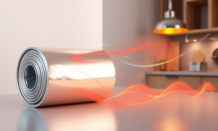 Representação artística de papel alumínio e circulação de calor na fritadeira elétrica.