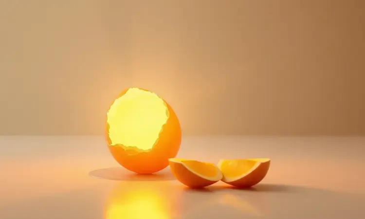 Representação artística e nutritiva de um ovo dourado iluminado em render 3D de alta qualidade.
