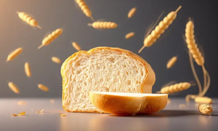 Ilustração conceitual de um pão caseiro fofinho com fatias aeradas, destacando a praticidade da air fryer na cozinha.