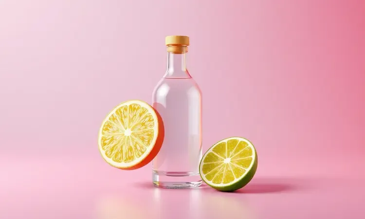 Composição 3D minimalista com limão e elementos de sabor em tons vibrantes.