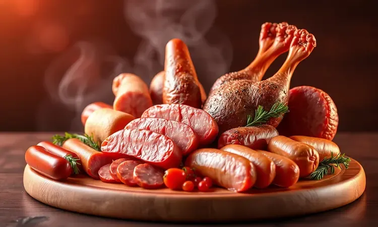 Representação artística de diversos tipos de carnes e cortes para churrasco em composição vibrante.