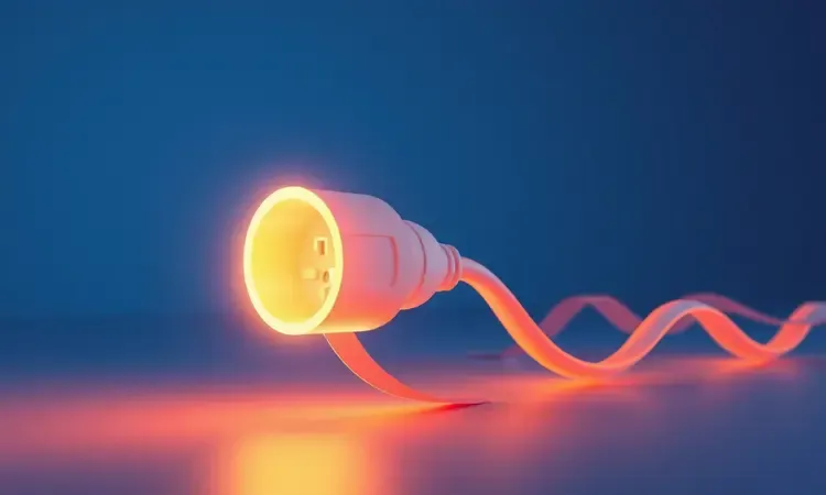 Ilustração 3D conceitual representando energia elétrica e conexões seguras para eletrodomésticos.